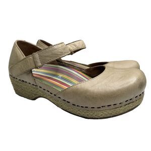 Dansko Denay Mary Jane Shoes Tan Leather Espadrille Wedge Women's Size 36 5.5 6